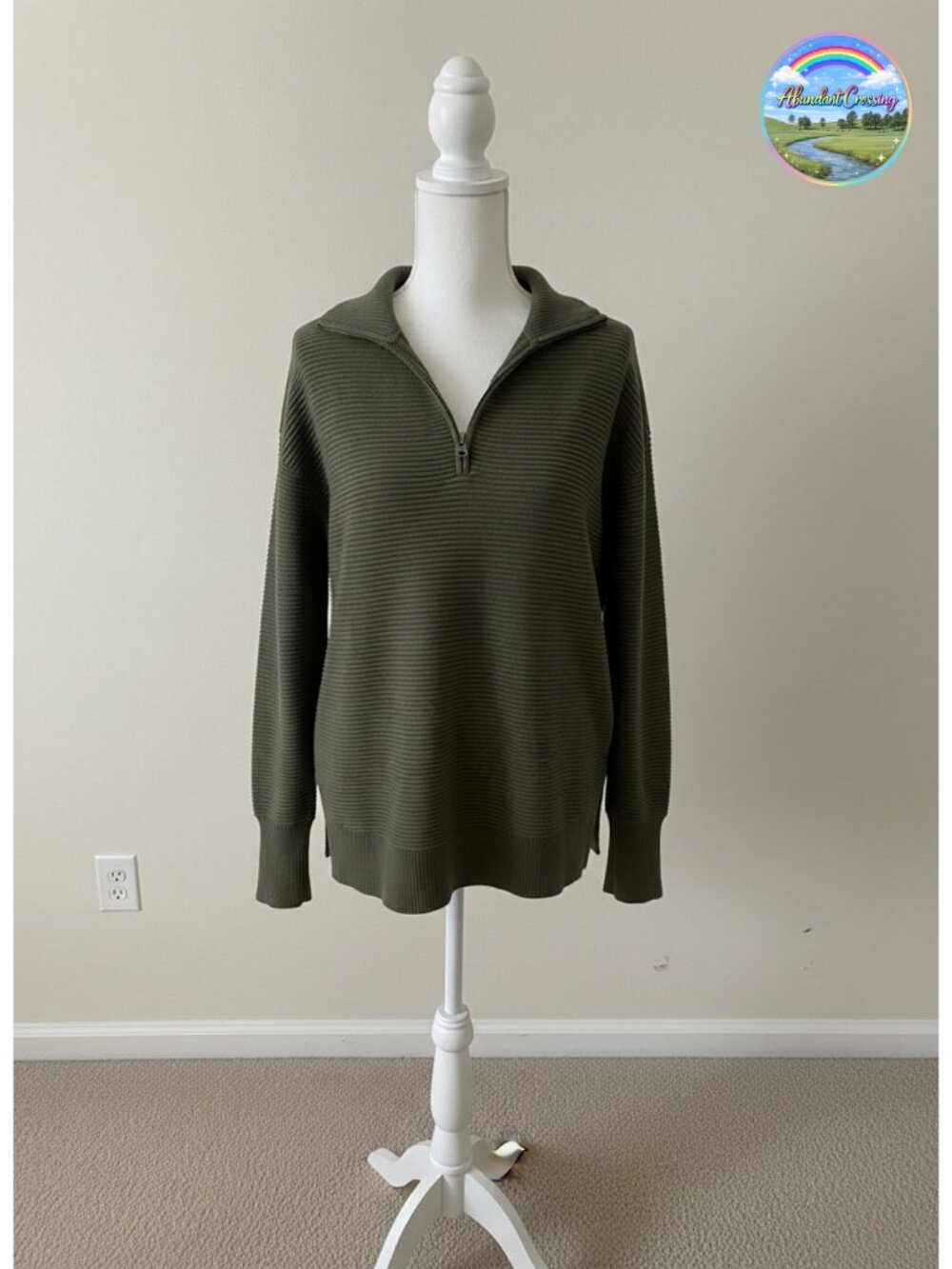 Womens Ribbed Knit Quarter Zip Pullover Sweater Long Sleeve V-Neck Loose Fit